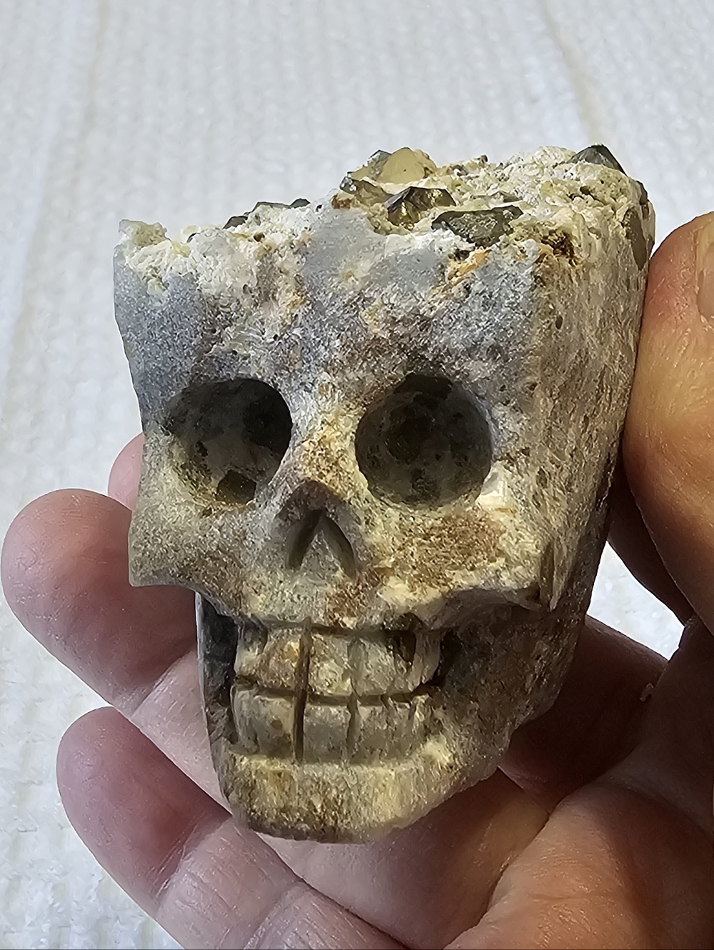 Natural Pyrite/Stone Skull Sculpture - Picture 8 of 12